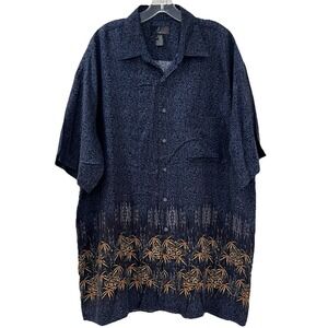J. Ferrar Mens Hawaiian Shirt Size XL Blue Black Short Sleeve Lightweight Pocket